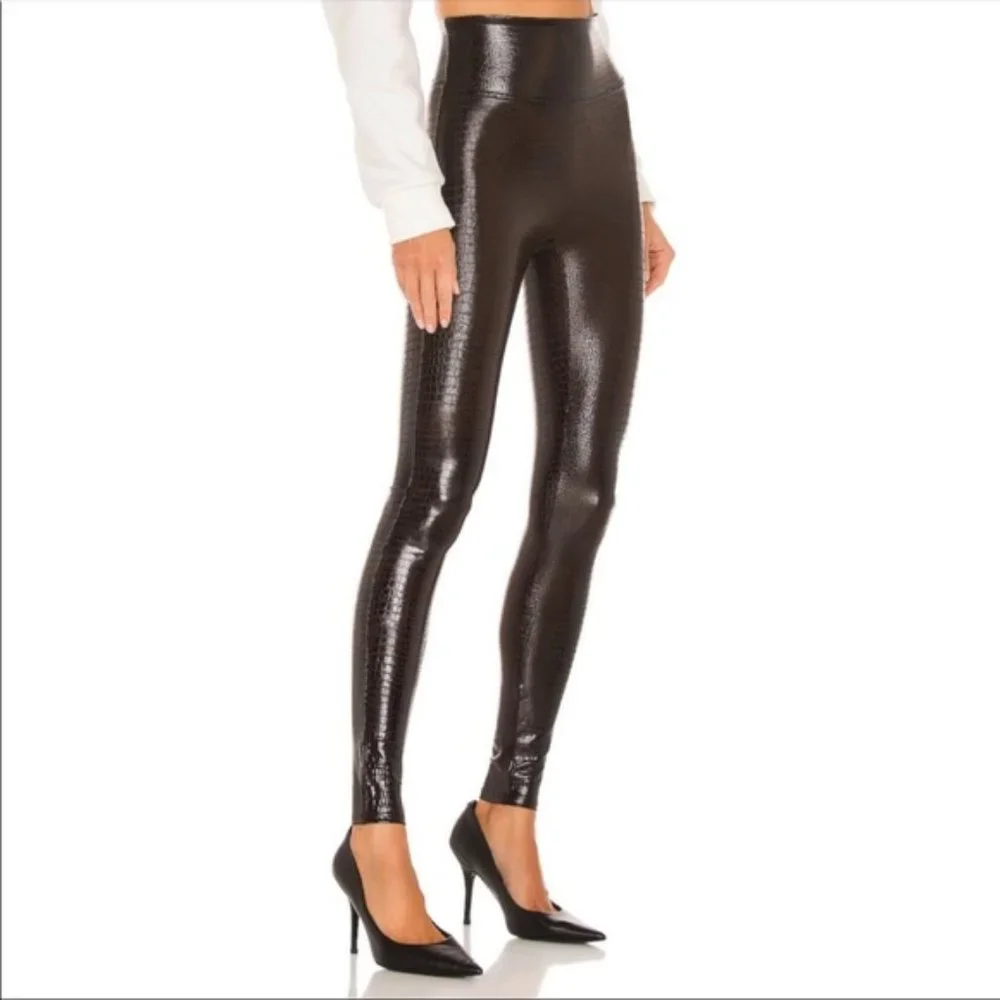 Spanx Faux Leather Croc Leggings in Color Shine - Picture 3 of 6